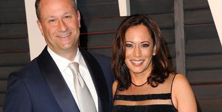Kamala Harris and her husband pose for a picture.